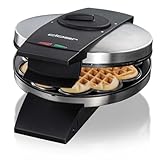 Cloer 1639SR Waffeleisen, Herzwaffel 15,5 cm Ø, doppelte Antihaftbeschichtung, zuckerresistent, 930 W, Backampel, praktische Standfunktion, hochwertiges Edelstahlgehäuse, Edelstahl