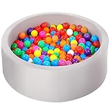Wilwolfer Bällebad für Kleinkinder: Bällepool aus Schaumstoff mit 100 bunten Bällen – Bällebad für Babys inklusive Bällen – Rundes, weiches, faltbares Spielbällebecke– für drinnen und draußen (Grau)
