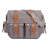 Jungen-Rucksäcke, Segeltuch und Leder, Schultasche, Umhängetasche, Kuriertasche, grau, A