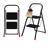 BigDean Trittleiter 2 Stufen klappbar Schwarz/Rot TÜV geprüfte Sicherheit Leiter bis 150 kg belastbar Tritt klappbar Haushaltsleiter 2 Stufen