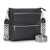 JSDOST Handtasche Mittelgroß Umhängetasche Groß Crossbody Bag Damen Veganes Leder Schultertasche Mit Vielen Fächern Schwarz