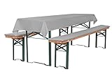 TexDeko Bierbankauflage gepolstert 220x25x2cm waschbar mit Reißverschluss 3TLG Set Blickdicht Tischdecke 250x100cm (universal), Grau