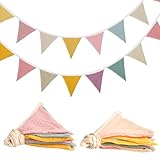 2 STK Wimpelkette Outdoor Wetterfest, 2.73 M Wimpelkette Stoff Girlande Outdoor, Garten Wimpelgirlande Pastell für Kinderzimmer Geburtstag Hochzeit Einschulung Dekoration(20 Wimpel, 2.73m x 2 STK)