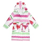 YOUJUNER Kinder-Bademantel mit Kapuze, Wassermelone, gestreift, für Mädchen und Jungen, weicher Plüsch, Nachtwäsche, saugfähig, Schlafanzug, Nachthemd, mehrfarbig, 2-3 Years