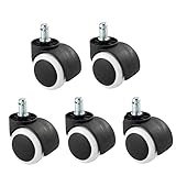 CuNtoHHH 5 Stück Bürostuhlrollen, Universalschaft, 11 mm x 22 mm, Ersatzräder, Doppelrollen, Lenkrollen, bodenschonend, Polyurethan, austauschbare Ersatzrollen für Möbel (weiß)