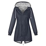 CSKJ Regenjacke Damen Wasserdicht Atmungsaktiv Softshelljacke Lang Übergangsjacke Einfarbige Outdoor Regenmantel mit Kapuze Funktionsjacke Leichte Gefüttert Windbreaker Große Größen Regenparka S-5XL