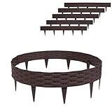 XINZI Beeteinfassung Rasenkante 10m Kunststoff Beetumrandung Rattan-Optik Gartenumrandung Beetzaun Mähkante Raseneinfassung Gartenpalisade Palisade Garten Deko (10 Stück, Braun)