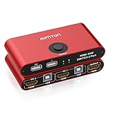 HDMI KVM Switch 2 Port 4k,AVMTON KVM HDMI Umschalter 2 in 1 Out Share One Monitor,Unterstützung 4K@30Hz 3D 1080P,2 USB Kabel und einem HDMI Kabel,für Maus und Tastatur, Hotkey Switch