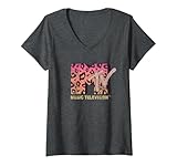 Damen MTV Leopard Print Gradient Logo T-Shirt mit V-Ausschnitt