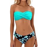 Balconette Bikini, Bandeau Bikini Damen Set String Badeanzug Tanga Bügelbikini Ohne Träger Bikinis Trägerlos Bademode Sommer Zweiteiler Bauchweg Mit Bügel Hoher Beinausschnitt, Pfeffermintgrün, M