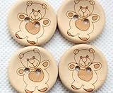 12 wunderschöne Holzknöpfe rund natur mit Teddy-Aufdruck- 25mm 2 Löcher zum aufnähen annähen DIY Handarbeit Scrapbooking für Kinderkleidung Jacken Mützen Strampler