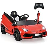 COSTWAY Lamborghini Elektroauto für Kinder, Kinderfahrzeug mit 2,4G Fernbedienung & LED Scheinwerfer & MP3-Player & Hupe & Musik, Elektrofahrzeug 3-5 km/h, Kinderauto für Kinder ab 3 Jahren (Rot)