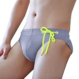 Dmmtot Herren-Badehose, Sommer, Strand-Shorts, Wassersport, sexy Bermuda-Shorts, Kordelzug, Boxer, Badehose mit integrierten Körbchen, weich, bequem, tägliches Tauchen, einfarbig, Größe M-XXL, Grau1,