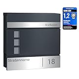 SONGMICS Briefkasten personalisiert, mit Namensschild, Hausnummernschild, Postkasten, Zeitungsfach, Sichtfenster, Schloss, modern, einfache Montage, anthrazit-silbern GMB081G01