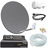 Digital SAT Anlage 60cm + HD Receiver + 10m Kabel + Opticum Single LNB = HD Komplett Set (3 Farben wählbar)