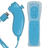 MOVHEIYL Ersatz fernbedienung für Wii und Wii U, integriertes 2-in-1 Motion Plus mit Silikonhülle und Nunchuck (blau)