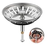 IUYPKQ Höhenverstellbares Abflusssieb, Siebkörbchen Abflussstopfen, Edelstahl Waschbeckenstöpsel, Spüle Zubehör, Waschbeckensieb,Spülbecken Stöpsel (Silber, 82mm breit)