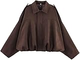 Wildlederjacke Damen Kurz – Oversized Bomberjacke aus Kunstwildleder mit Fleece-Futter, Warme Streetwear Winterjacke für Herbst (DE/NL/SE/PL, Alphanumerisch, M, Regular, Regular, Braun B)