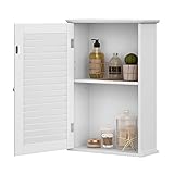 VASAGLE Wandschrank, Badezimmerschrank, Medizinschrank mit höhenverstellbarer Regalebene, Badschrank mit Tür, 40 x 16 x 60 cm, Holz, weiß BBC24WT