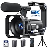 CAMWORLD Videokamera 5K 56MP Camcorder Vlogging Kamera für YouTube, WiFi Nachtsicht 3' 270° drehbarer Touchscreen Video Vlog Camera mit 64GB Karte, Fernbedienung, Mikrofon, 2 Batterien, Stativ