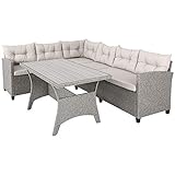 Casaria Polyrattan Lounge Set WPC Esstisch 7cm Dicke Auflagen Wetterfest Garten Sitzgruppe Ecklounge Gartenmöbel Creme