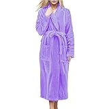 Morgenmantel Herren,Bademantel Damen & Herren Unisex Fleece Plüsch Weich Hausmantel Leichter Morgenmantel Nachtwäsche Sauna Bathrobe,Lila,XL