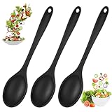 3 Stück Kochlöffel Silikon Rührlöffel, Schwarz Antihaft Silikonlöffel, 27cm Langen Griff Silikon Kochlöffel, Silicone Servierlöffel Kunststoff, Silicone Mixing Spoons für Küche, Kochen, Backen, Rühren