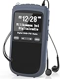 Tragbare DAB Radio, Mini DAB/DAB+/UKW Radio, 1000mAh Wiederaufladbarem Akku, Digitales Taschenradio mit LCD Display, Doppelalarm, Sleeptimer, Kopfhörer für Joggen Walken Radfahren