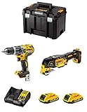 Todotaladros DWK206 (Schlagbohrschrauber DCD796, Multi-Cutter DCS355, 2x 2,0 Ah Lithium-Ion Batterien, Ladegerät, TSTAK VI) - 5-teiliges Elektrowerkzeug-Set - Werkzeugsatz - Bohrmaschinen-Set