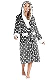 CityComfort Bademantel Damen Flauschig, Fleece Morgenmantel Damen, Kuschelige Bademäntel für Damen (Anthrazit/Weiß, S)