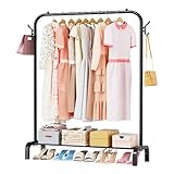 LOEFME Kleiderständer, Kleiderstange mit Haken, Stabil Hängelösung für Schlafzimmer, Robuste Clothes Rack, Belastbar bis 20 kg, Geeignet für Garderoben, Geschäfte, Ausstellungen, Schlafsäle, Schwarz