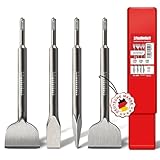 SCHWABENBACH ® SDS PLUS Meißel Set - 4tlg. 25mm + 50mm + 50mm (Abgewinkelt) + Spitzmeißel - EXTREM ROBUST- Meissel kompatibel mit Bosch Hilti Bohrhammer - Premium Fliesenmeissel (kein SDS MAX)