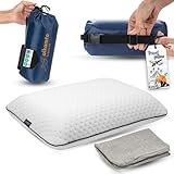 alkamto Reisekissen – Campingkissen – Ergonomisches Memory-Schaum-Kissen mit Temperaturregulierendem Bezug – Extra Baumwollbezug
