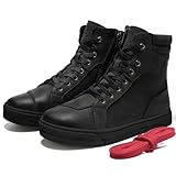 BORLENI Motorradschuhe Herren Sommer Motorradstiefel Männer lässige atmungsaktive Leder motorrad sneaker reissverschluß mit Schaltpolster, Rutschfeste Sohle(Schwarz, 42)