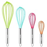 Webake Silikon Schneebesen 4 Stück 18 cm 22 cm 25 cm 30,5 cm Schneebesen Set Rührbesen Hitzebeständig Mini Schneebesen Ballonschneebesen für Mischen, Schneebesen, Schlagen, Aufschäumen und Rühren