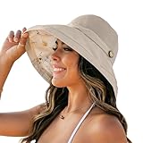 Damen-Mesh-Sonnenhüte mit breiter Krempe, Sommer, Strand, Fischerhut, für Mädchen, Outdoor-UV-Schutz, faltbar, Fischerhut, Kinnriemen, Beige, Medium