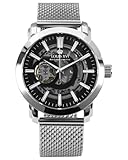 LOUIS XVI Versailles 2.0 Automatik 1920 - Ø 43.5 mm - Herren Uhr - Wasserdicht - Skelettuhr - Armband Silber - Zifferblatt Schwarz – Automatikuhr