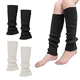 2 Paar gestrickte Beinlinge für den Winter, Beinlinge aus Wolle für Herbst und Winter, elastische Beinhandschuhe in Schwarz und Weiß, 40-cm-Strümpfe, geeignet für Herbst und Winter.