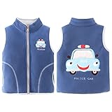 Baby Kinder Fleeceweste Jungen Mädchen Polar Fleece Weste Stehkragen Reißverschluss Ärmellose Kinderjacke Cartoon Muster, Polizeiauto Blau 100