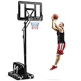 GOPLUS Basketballkorb Outdoor, Korbhöhe von 143 bis 305 cm verstellbar, Basketballkorb mit Ständer, Basketball Ständer tragbar mit Rollen, Basketball Hoop für Jugendliche und Erwachsene