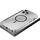 Fully Wrapped Mobile Phone Cse Magnetic Charging Alumianum Metal Bumper Matte Shell for iPhone 16/15/14/13/12, Alloy Magnetic Slim Case Camera Lens Protect (16pro,Silver)