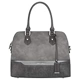 David Jones - Damen Handtasche Elegante Tasche - Frau Henkeltasche Shopper PU Leder - Mehfarbig Schultertasche Bowling Stil Top Griff Gestreift - Umhängetasche Tote Stilvoll Mode - Grau