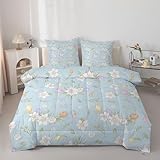 dyausi Blumen Bettdecke 240x220 4 Jahreszeiten - Wende Vintage Elegant Blüten Bettdecken Ohne Bezug, Waschbar Weiche Ganzjahresdecke Steppdecke mit 2 Kissenbezug, Blau H176