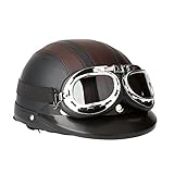 Shkalacar Motorradhelm Vintage Scooter Chopper Motorradhelm mit offenem Gesicht mit Brille mit UV-Visier