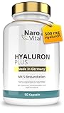 Hyaluronsäure Kapseln | Hochdosiert mit 500 mg Hyaluron pro veganer Kapsel | Molekulargewicht 500-700 kDa | 90 Kapseln (3 Monate) | Unterstützung für Haut, Gelenke & Anti-Aging