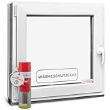 Kellerfenster 50x50 cm 2 fach Verglasung - Kunststofffenster 60mm Profil - Din Links - BxH: 500x500mm Perfekt Geeignet für Fenster Gartenhaus, Garagenfenster und Hauskeller mit Dreh-Kipp System