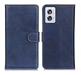 GOKEN Leder Folio Hülle für Motorola Edge 50 Fusion, Lederhülle Brieftasche Mit Kartensteckplätzen, Premium Flip PU/TPU Handyhülle Schutzhülle Case Cover mit Ständer Funktion (Blau)