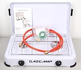 binoa Gazcamp Gaskocher Campingkocher 2,4 kW 50 mBar Edelstahl mit Deckel 1/4' Linksgewinde-Anschluss mit Schlauch 80 cm und Regler 50 mBar Flüssiggas Kocher Herd Camping Outdoor