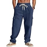 Vhersily Vintage Cargohose für Herren, gerippter Samt, mehrere Taschen mit Metallschnallen, ideal für Ausflüge mit Taschen, Design verstärkter Gürtel, praktisch, dünn und bequem, Marine, L