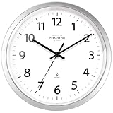 Presentime & Co Atom-Wanduhr, geräuschlos, kein Ticken, stellt sich automatisch ein und passt sich der Sommerzeit an, von WWVB – Kunst-Edelstahl-Finish (Home Office)